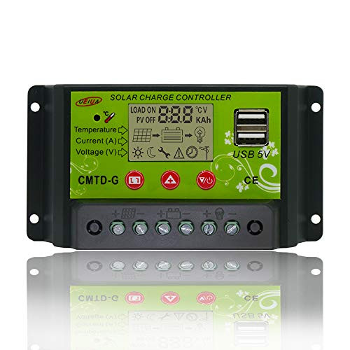 UEIUA Solar Charge Controller  12V-24V 10A PWM Solar Charge Controller Auto Switch LCD Display Solar Panel Regulator with Dual USB