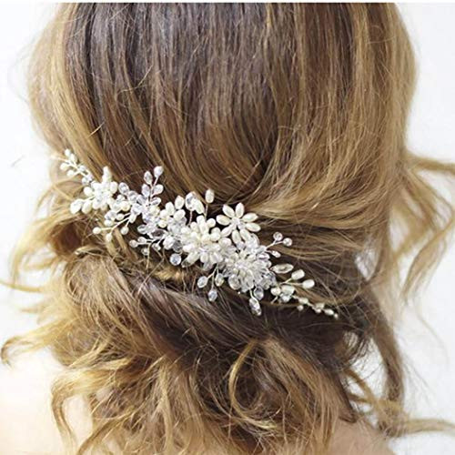 Earent Bride Wedding Crystal Hair Comb Silver Flower Bridal Hair Pieces Pearl and Rhinestone Hair Accessories for Women and Girls Earent Bride Wedding Crystal Hair Comb Silver Flower Bridal Hair Pieces Pearl and Rhinestone Hair Accessories for Women and Girls