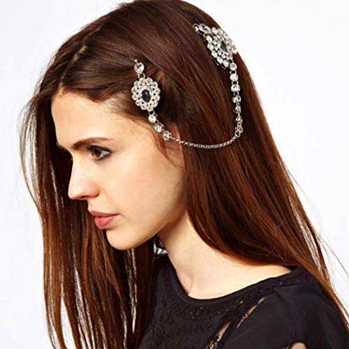 Dreamyn Vintage Hair Clips Silver Crystal Hair Pins Unique Hair Barrettes With Rhinestone Chain Wedding Hair Jewelry for Women and Girls