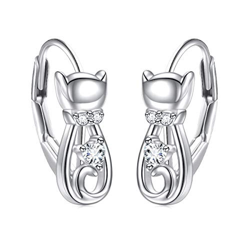 S925 Sterling Silver Animal Leverback Cat Dangle Earrings for women Girls S925 Sterling Silver Animal Leverback Cat Dangle Earrings for women Girls