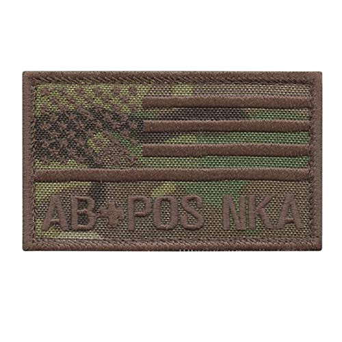 LEGEEON ABPOS AB POS Blood Type Multicam OCP USA America Flag NKA NKDA No Known Allergies IFAK Morale Tactical Touch Fastener Patch