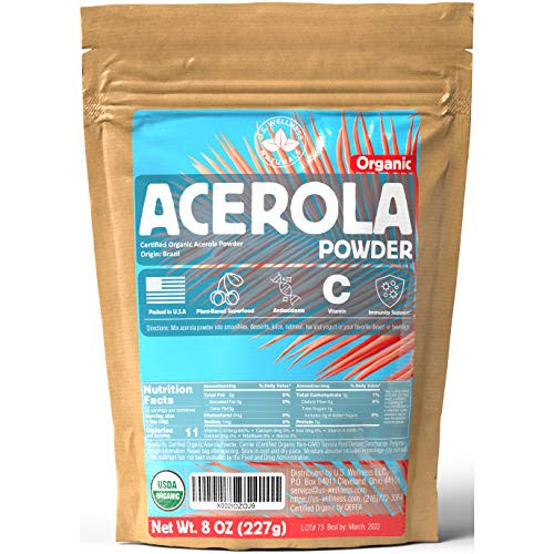 ACEROLA Powder 8oz - Certified Organic Acerola Cherry Powder - Immune System Booster - Natural Vitamin C SUPERFOOD - Blend for Shakes Baking Mixing ACEROLA Powder 8oz - Certified Organic Acerola Cherry Powder - Immune System Booster - Natural Vitamin C SUPERFOOD - Blend for Shakes Baking Mixing