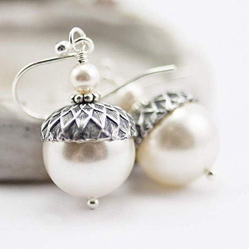 Acorn Earrings with Cream Colored Simulated Pearls from Swarovski  Sterling Silver Earwires Acorn Earrings with Cream Colored Simulated Pearls from Swarovski  Sterling Silver Earwires