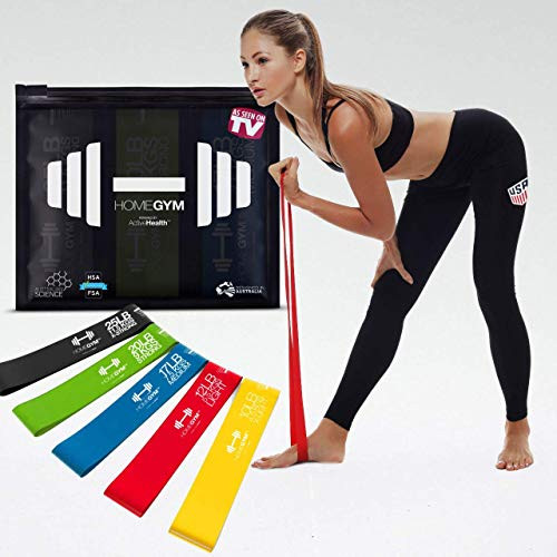 ActiveFit Pro HomeGym Resistance Bands -Set of 5-  Skin-Friendly Exercise Loop Bands with 5 Resistance Levels Workout Bands for Legs and Glutes  Arms