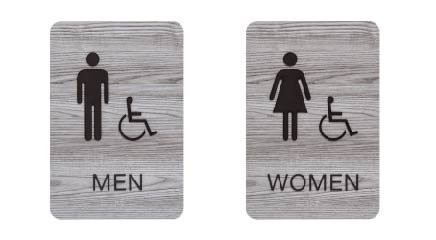 Men and Women ADA Restroom -Bathroom- Sign Set w-Braille -Ash Grey-