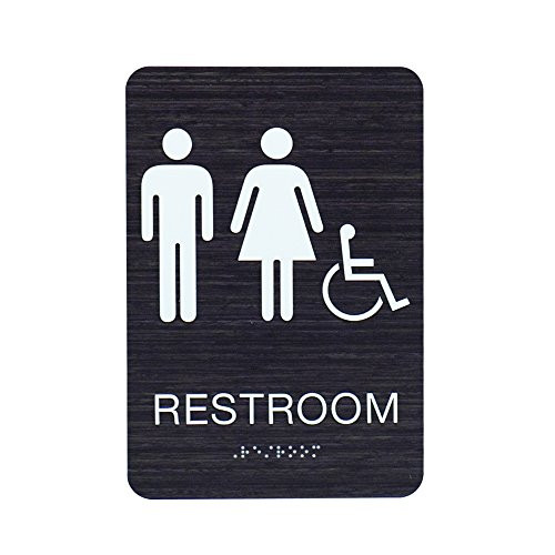 Unisex and Gender Neutral ADA Restroom -Bathroom- Modern Chic Signs w-Braille - Dark Woodgrain