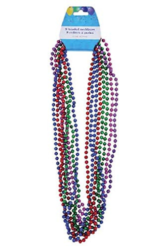 31 Colorful Metallic Beaded Party Necklaces  8-ct- Packs Mardi Gras Beads