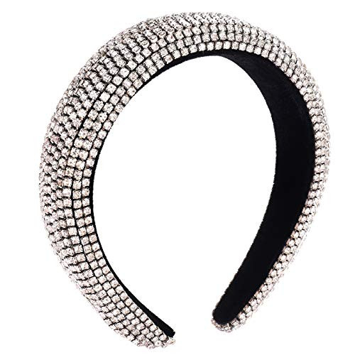 Rhinestone Crystal Padded Headband For Women Baroque Bejewelled Velvet Wide Hairband Handmade Wedding Bridal Party Headpiece Headwear -silver Rhinesto