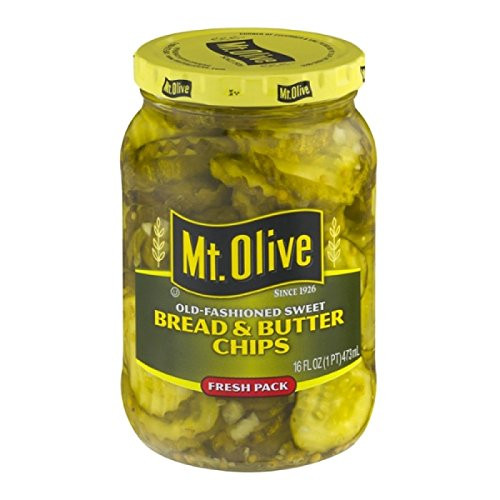 Mt- Olive Bread and Butter Chips Old Fashioned Sweet Fresh Pack Pickles Jar 16 oz Mt- Olive Bread and Butter Chips Old Fashioned Sweet Fresh Pack Pickles Jar 16 oz