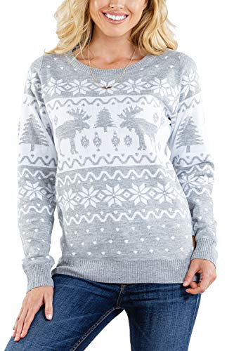Tipsy Elves Womens Merry Moose Sweater - Cute Moose Christmas Sweater M Grey