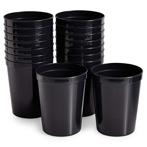 Black Stadium Cups  Reusable Plastic Party Tumblers -16 oz  16 Pack-