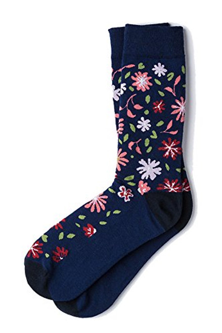 Mens Funky Hipster Floral Flowers Crew Dress Socks -Navy Blue- Mens Funky Hipster Floral Flowers Crew Dress Socks -Navy Blue-