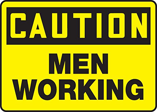 Accuform MEQM682XV Adhesive Dura-Vinyl Sign  LegendCaution Men Working  10 Length x 14 Width x 0-006 Thickness  Black on Yellow