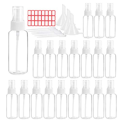 20-Pack Plastic Spray Bottles 50ml-1-7oz Clear Empty Spray Container Fine Mist Plastic Mini Travel Bottle Set  Small Sprayer Refillable Liquid Contain