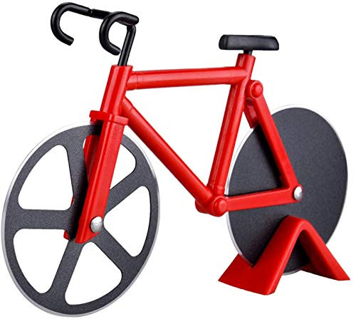 Bicycle Pizza Cutter Wheel Dual Stainless Steel Non-Stick Cutting Wheels Bike Pizza Slicer with a Stand for Pizza Lovers -Red- Bicycle Pizza Cutter Wheel Dual Stainless Steel Non-Stick Cutting Wheels Bike Pizza Slicer with a Stand for Pizza Lovers -Red-
