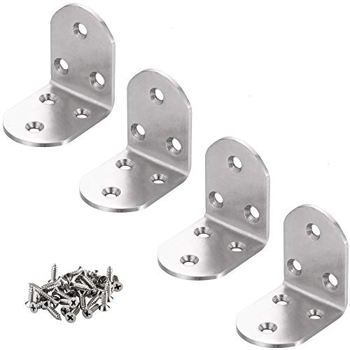 JUBEIJIA 4 Pcs Heavy Duty Stainless Steel Corner Braces 50 x 50 x 38mm L Shaped Corner Brackets 90 Degree Joint Right Angle Brackets for Wood with Scr