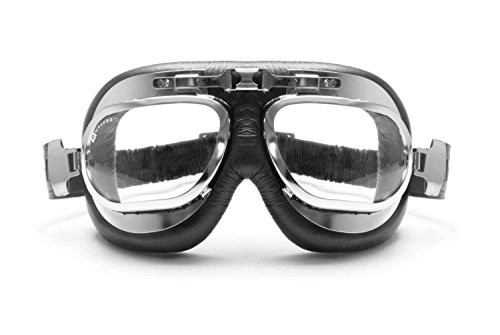 Bertoni Motorcycle Vintage Aviator Goggles Chrome Plating Steel Antifog and Anticrash Lens - AF191CRA BLACK by Bertoni Italy Motorbike Riding Glasses