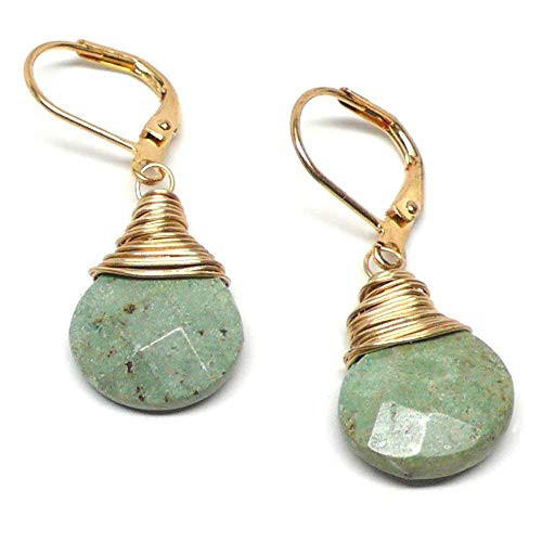 Light Aqua Jasper 12x12mm Briolette Lever Back Earrings Wire-Wrapped Gold-Tone Light Aqua Jasper 12x12mm Briolette Lever Back Earrings Wire-Wrapped Gold-Tone