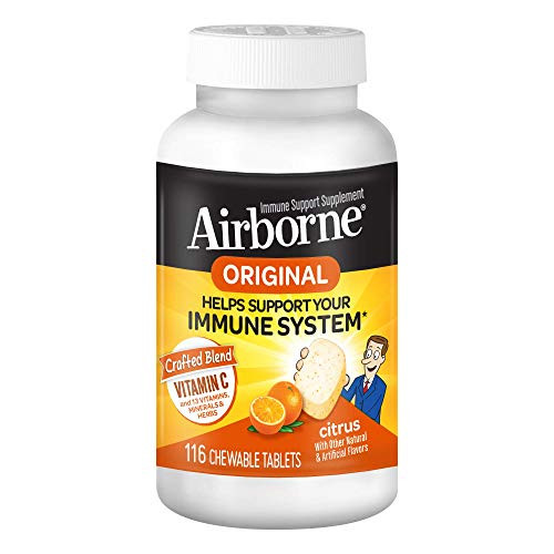 Vitamin C 1000mg -per serving-  Airborne Citrus Chewable Tablets -116 count in a bottle-  Gluten-Free Immune Support Supplement  With Vitamins A C E