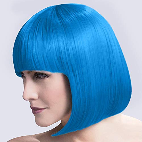 Akkya Blue Bob Wigs with Bangs for Women Short Colored Straight Synthetic Hair Blue Wig for Party Halloween Costume Cosplay -12inch Blue-