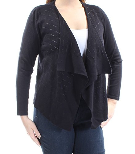 Alfani Womens Petites Open Front Draped Cardigan Sweater Black PL