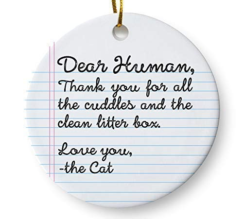 Funny Cat Christmas Ornament  Cat Mom Dad Gift  Note from the Cat  Cat Lover Tree Ornament  3 Flat Ceramic Ornament with Gift Box