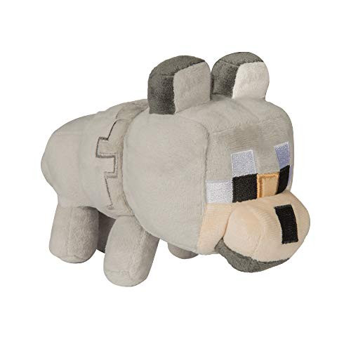 JINX Minecraft Happy Explorer Untamed Wolf Plush Stuffed Toy  Gray  5-5 Tall