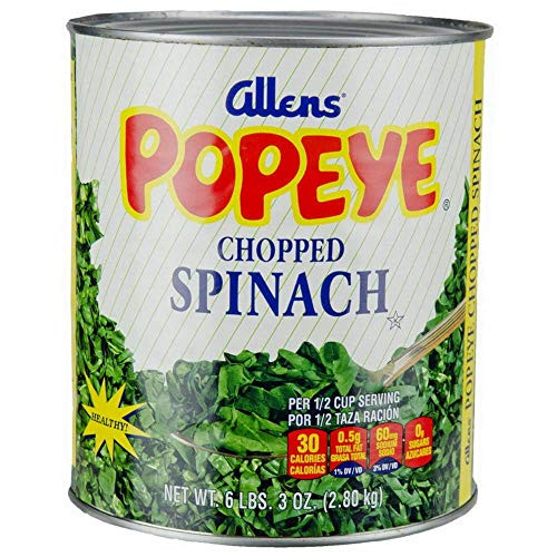 Allens Popeye Chopped Spinach 5lb 13oz Can -93 oz- - Canned Spinach for Side Dishes  Pizza  Salad Mix  Artichoke Dip  Pasta  and More