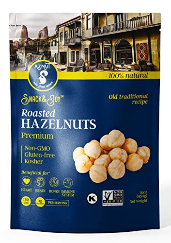 AZNUT Roasted Hazelnuts Natural Non-GMO Certified  Unsalted  Dry Roasted  Kosher Certified  Resealable Bag 2 LB