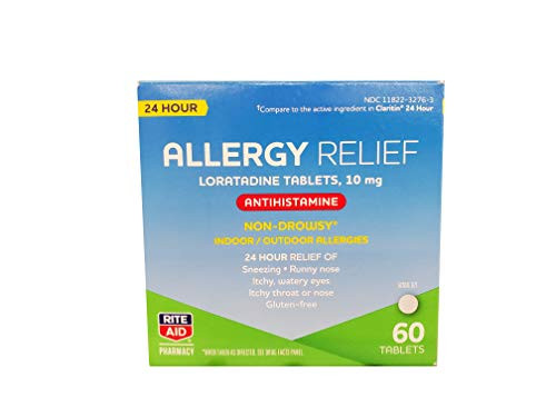 Rite Aid Non-Drowsy 24-Hour Allergy Medicine with Loratadine 10mg - 60 Tablets - Allergy Relief for Indoor and Outdoor Allergies Rite Aid Non-Drowsy 24-Hour Allergy Medicine with Loratadine 10mg - 60 Tablets - Allergy Relief for Indoor and Outdoor Allergies