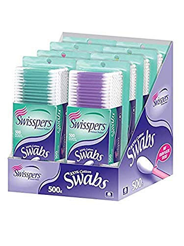 Swisspers Cotton Swabs  100 Cotton Double-Tipped  Color Plastic Sticks  4000 Count