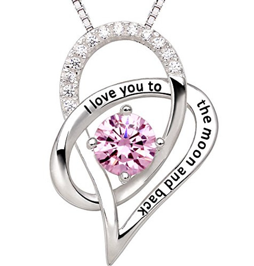 ALOV Jewelry Sterling Silver Birth Month I Love You to The Moon and Back Love Heart Cubic Zirconia Pendant Necklace -October- ALOV Jewelry Sterling Silver Birth Month I Love You to The Moon and Back Love Heart Cubic Zirconia Pendant Necklace -October-
