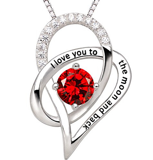 ALOV Jewelry Sterling Silver Birth Month I Love You to The Moon and Back Love Heart Cubic Zirconia Pendant Necklace -July- ALOV Jewelry Sterling Silver Birth Month I Love You to The Moon and Back Love Heart Cubic Zirconia Pendant Necklace -July-