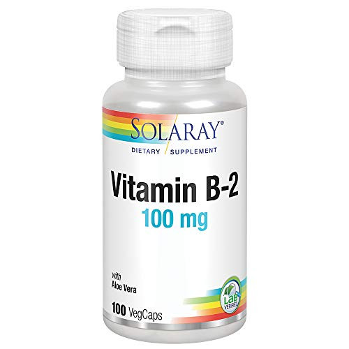 Solaray Vitamin B-2 Riboflavin 100 mg with Aloe Vera - Healthy Energy Metabolism  Skin  Hair and Nails - 100 CT