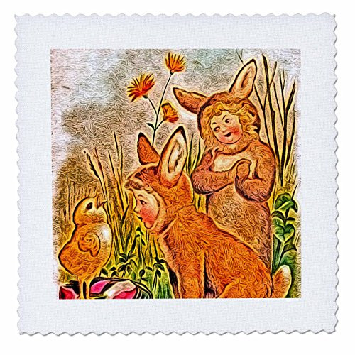 3dRose qs-10879-1 Altered Vintage Easter Digital Art by Angelandspot Quilt Square  10 by 10-Inch