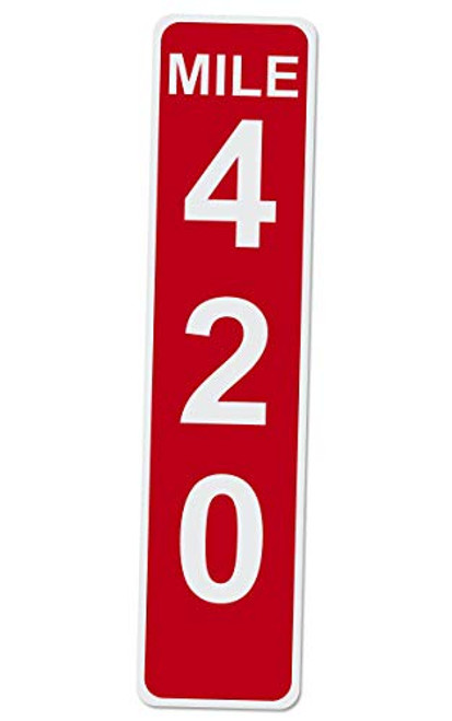 Applicable Pun Red Mile Marker 420-17 Inches Tall by 4 Inches Wide White Aluminum Sign