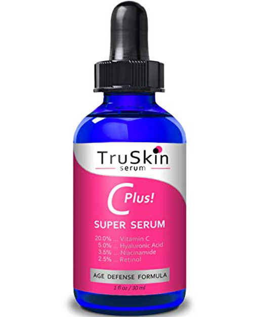 TruSkin Vitamin C-Plus Super Serum  Anti Aging Anti-Wrinkle Facial Serum with Niacinamide  Retinol  Hyaluronic Acid  and Salicylic Acid  1 oz