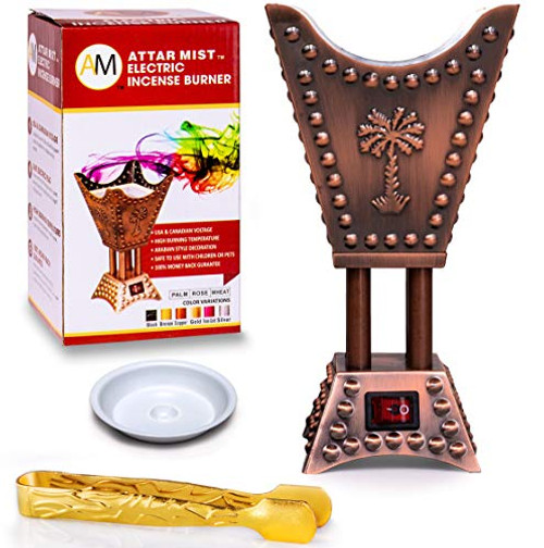 AM Bakhoor Electric Incense Burner - Oud Frankincense Resin Burner 7 Inches Tall -Square Copper-