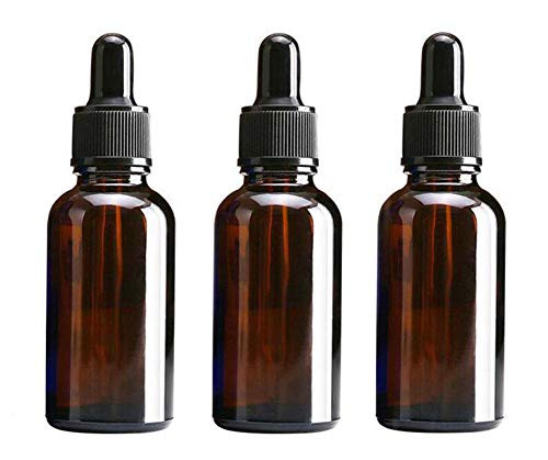 XINGZI 3PCS 1oz 30ml Empty Refillable Amber Glass Essential Oil Bottles Glass Dropper Bottle Vials Jars Containers with Glass Pipette Dropper for Cosm
