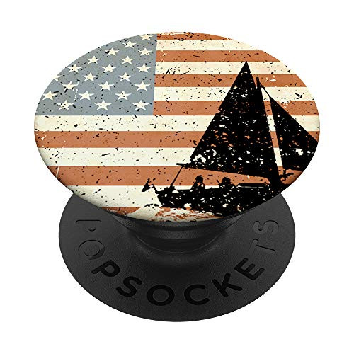 American Flag Sailing Sailboat Sail Boat Retro Vintage USA PopSockets Grip and Stand for Phones and Tablets