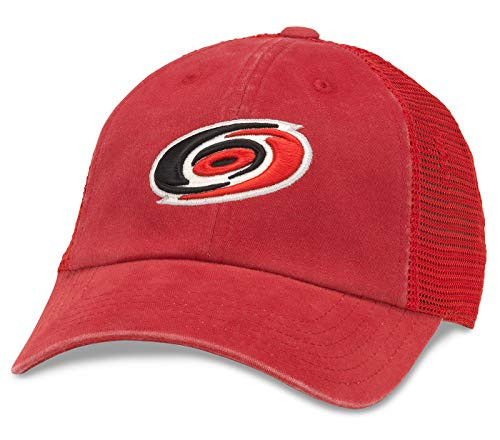 AMERICAN NEEDLE Carolina Hurricanes Raglan Bones Mesh Back Trucker Adjustable Strapback Hat Red