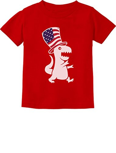 American T-Rex Dinosaur USA Flag 4th of July Toddler Infant Kids T-Shirt 2T Red