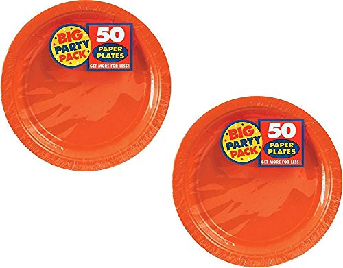 Amscan Big Party Pack 100 Count Paper Dessert Plates  7-Inch  Orange