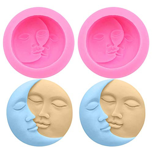 Amurgo 2 Pack Silicone Soap Molds  Moon Face Round Silicone Mold for Handmade Bath Bomb  Soap Making  Lotion Bar  Pudding  Muffin  Chocolate  Candy -