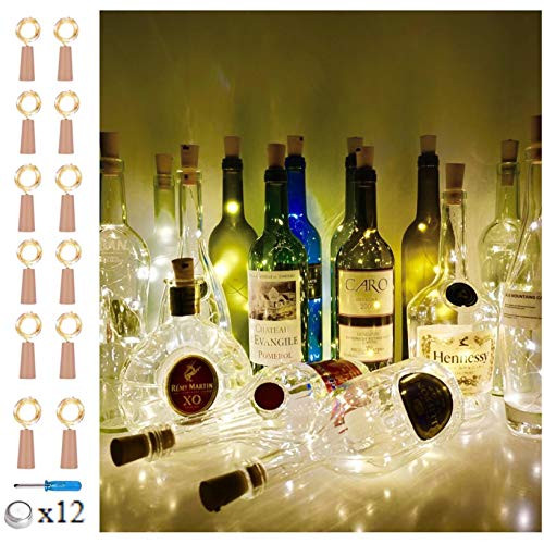 Bottle Lights 12 Pack 12LED Cork Lights for Wine Bottles Battery Powered Fairy Mini String Lights for DIY Jar Lighting Indoor Bedroom Party Wedding Christmas Halloween Decor (Warm White)