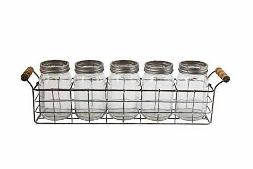 Creative Co-Op Glass Vases in Wire Basket with Handles (6 Pieces)