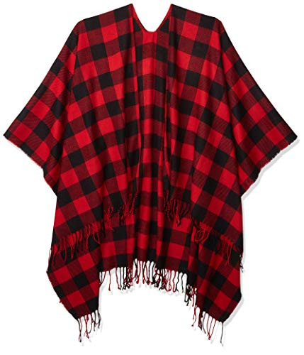 Amazon Brand - Goodthreads Womens Fringe Ruana Wrap Scarf  Red-Black Buffalo Plaid  One Size