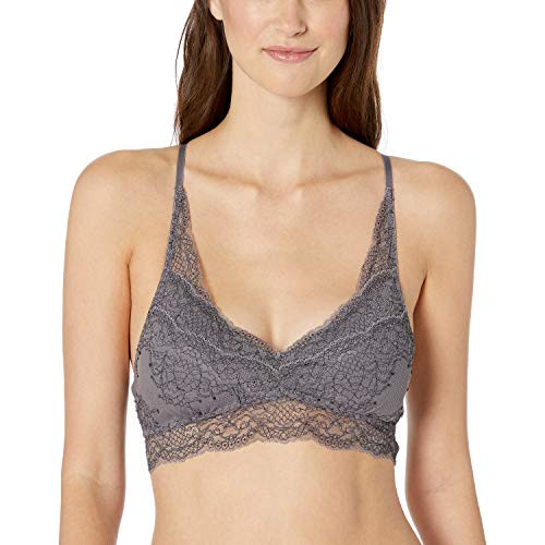 Mae Womens Standard Two-Tone Lace Racerback Bralette with Removeable Pads  Rabbit With black  Large