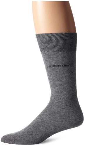 Calvin Klein Mens Giza Egyptian Cotton Flat Knit Crew Dress  Salt N Pepper  Sock Size10-13-Shoe Size 6-12 -7-12-