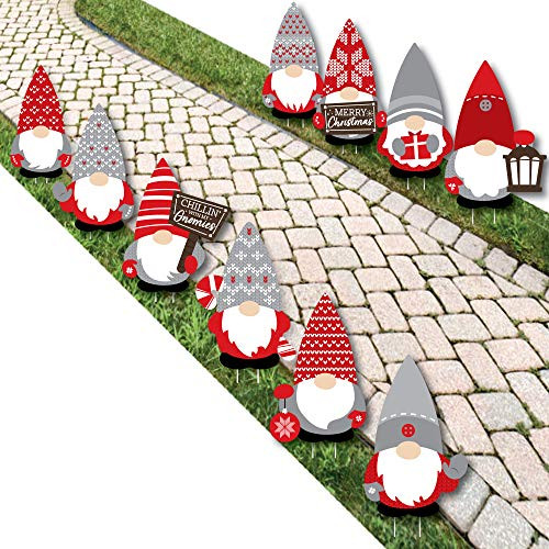 Big Dot of Happiness Christmas Gnomes - Lawn Decorations - Outdoor Holiday Party Yard Decorations - 10 Piece